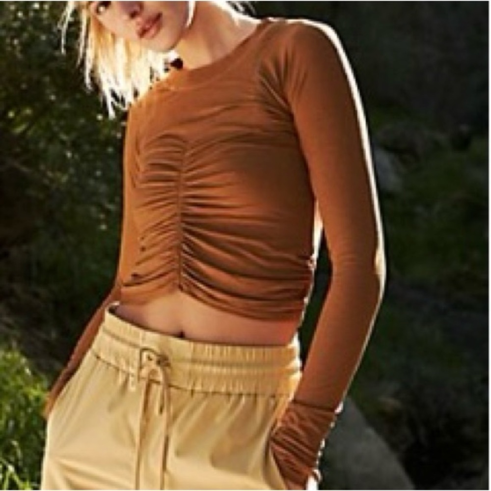 Free People Rust Ruched long sleeve